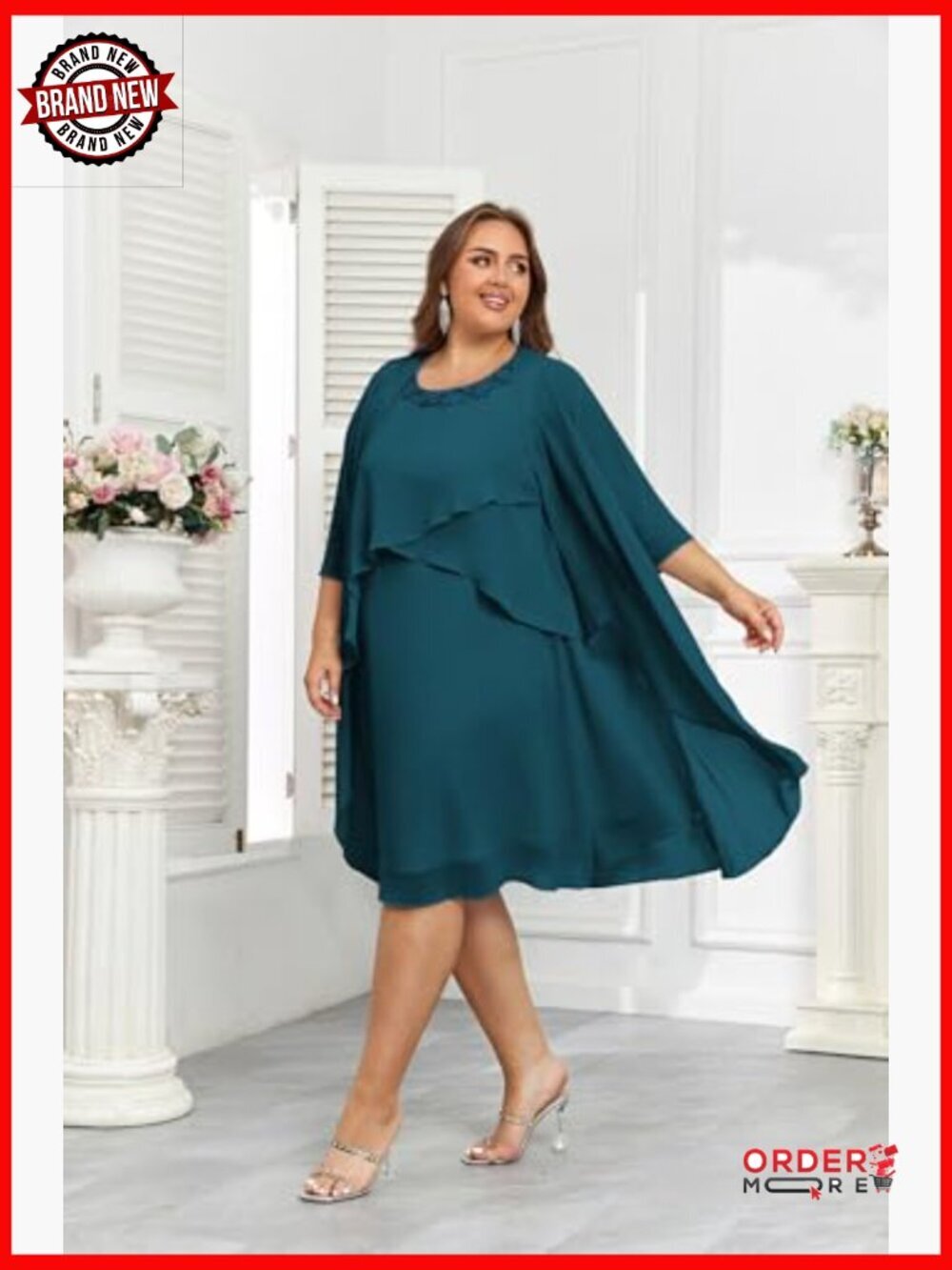 Plus Size 2 Piece Dress Set with Jacket, Mother of Bride Wedding Guest - Picture 3 of 7